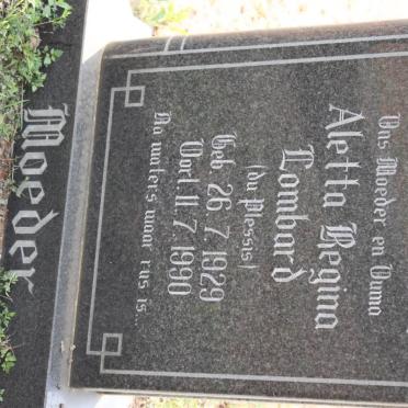 LOMBARD Aletta Regina nee DU PLESSIS 1929-1990