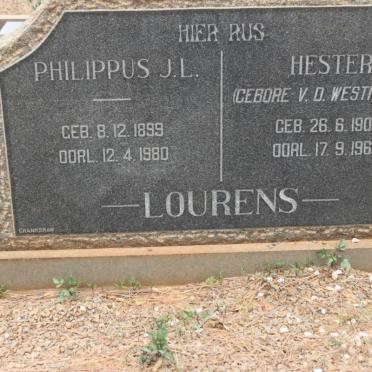 LOURENS Philippus J.L. 1899-1980 &amp; Hester V.D. WESTHUIZEN 1907-1968