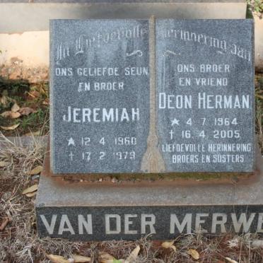 MERWE Jeremiah, van der 1960-1979 :: VAN DER MERWE Deon Herman 1964-2005