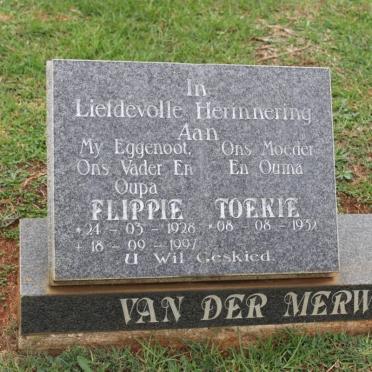 MERWE Flippie, v.d. 1928-1997 &amp; Toekie 1932-