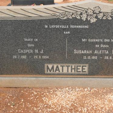 MATTHEE Casper H.J. 1912-1994 &amp; Susarah Aletta WEPENER 1912-1973
