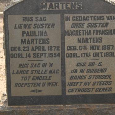 MARTENS Magretha Fransina 1867-1931 :: MARTENS Paulina 1872-1954