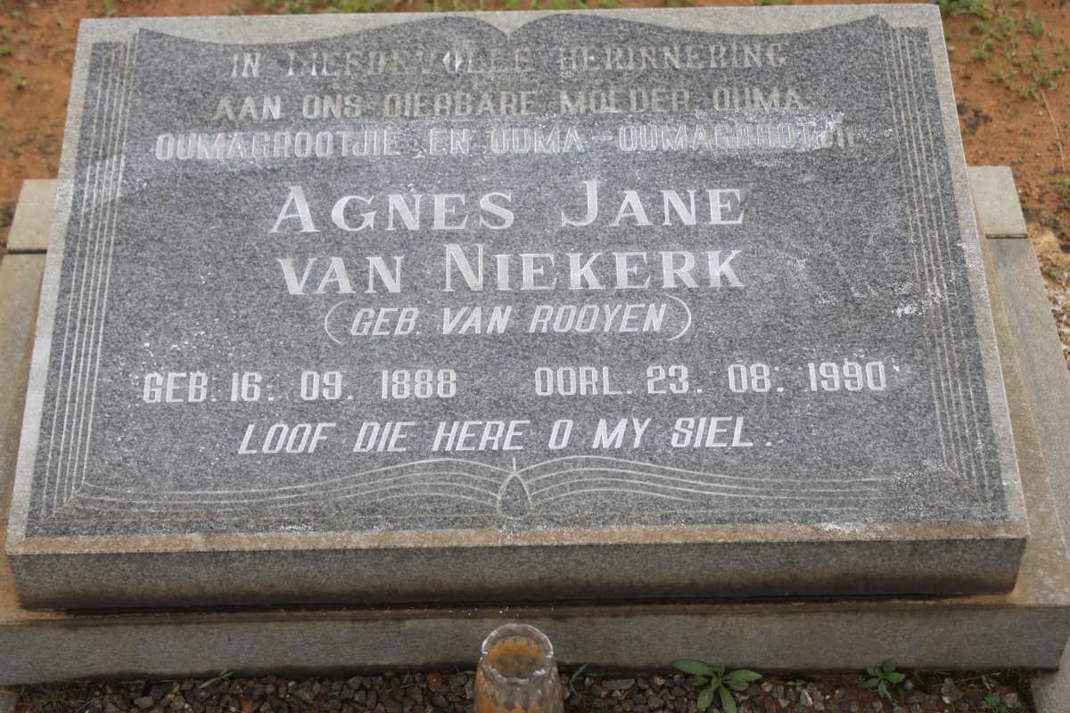 NIEKERK Agnes Jane, van nee VAN ROOYEN 1888-1990