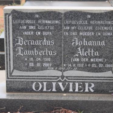 OLIVIER Bernardus Lambertus 1918-2007 &amp; Johanna Aletta VAN DER MERWE 1912-1986