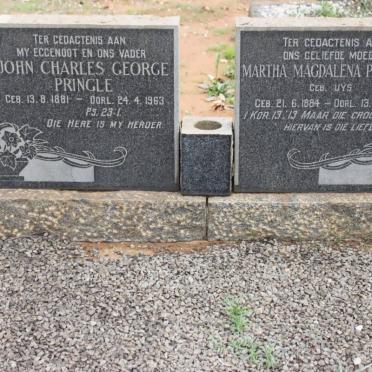 PRINGLE John Charles George 1881-1963 &amp; Martha Magdalena UYS 1884-1965