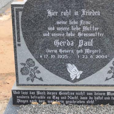 PAUL Gerda formerly GEVERS nee MEYER 1925-2004