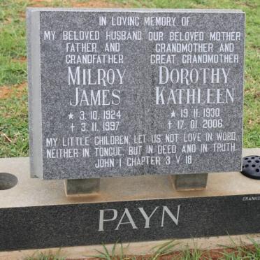PAYN Milroy James 1924-1997 &amp; Dorothy Kathleen 1930-2006