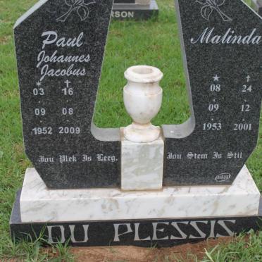 PLESSIS Paul Johannes Jacobus, du 1952-2009 &amp; Malinda 1953-2001