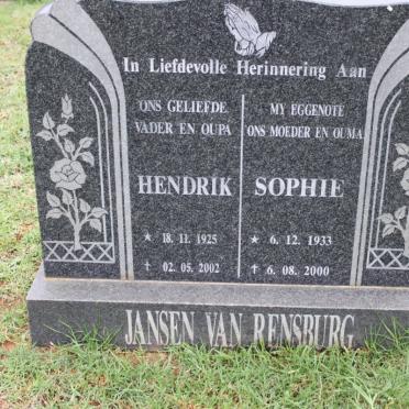 RENSBURG Hendrik, Jansen van 1925-2002 &amp; Sophie 1933-2000