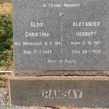 RAMSAY Alexander Herbert 1907-1959 &amp; Elsie Christina MOOLMAN 1914-1949