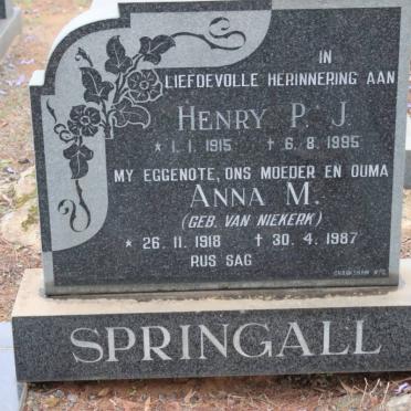 SPRINGALL Henry P.J. 1915-1995 &amp; Anna M. VAN NIEKERK 1918-1987