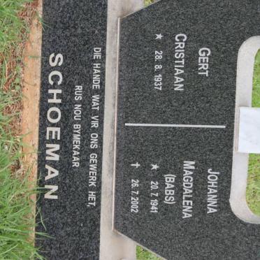 SCHOEMAN Gert Christiaan 1937- &amp; Johanna Magdalena 1941-2002