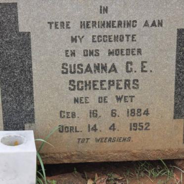 SCHEEPERS Susanna G.E. nee DE WET 1884-1952