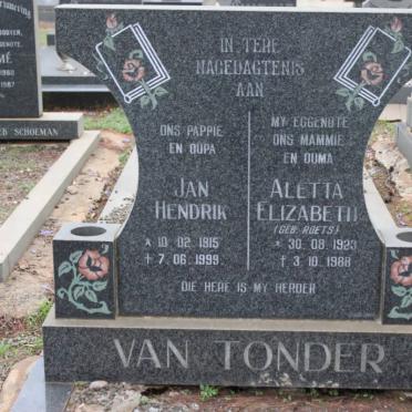 TONDER Jan Hendrik, van 1915-1999 &amp; Aletta Elizabeth ROETS 1923-1988