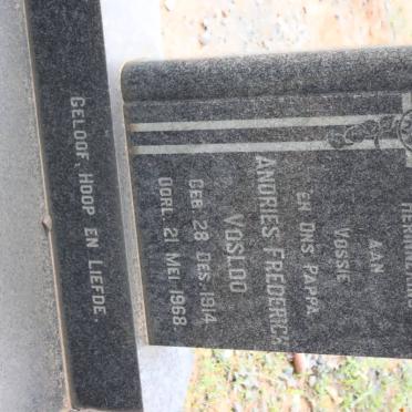 VOSLOO Andries Frederick 1914-1968 &amp; Aletta Maria FOURIE 1919-1987