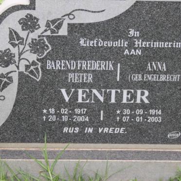 VENTER Barend Frederik Pieter 1917-2004 &amp; Anna ENGELBRECHT 1914-2003