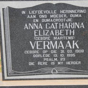 VERMAAK Anna Catharina Elizabeth nee Martens 1908-1995