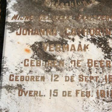 VERMAAK Johanna Cathorina nee DE BEER 1869-1910