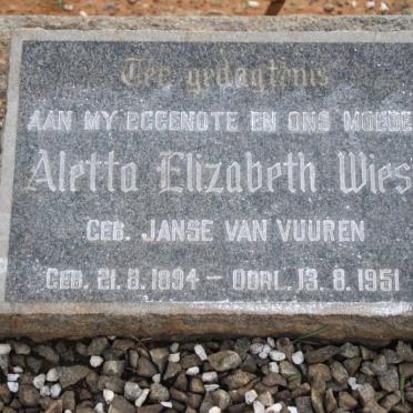 WIESE Aletta Elizabeth nee VAN VUUREN 1894-1951