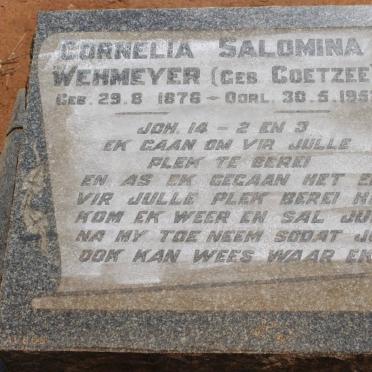 WEHMEYER Cornelia Salomina nee COETZEE 1876-1952