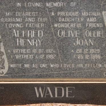 WADE Alfred Henry 1924-1982 &amp; Olive Joan 1929-1996