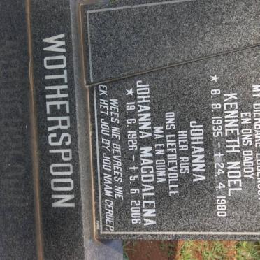 WOTHERSPOON Kenneth Noel 1935-1980 &amp; Johanna Magdalena 1926-2006