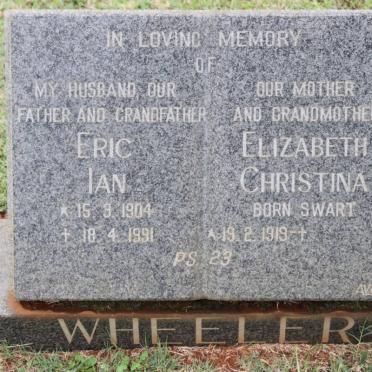 WHEELER Eric Ian 1904-1991 &amp; Elizabeth Christina SWART 1919-