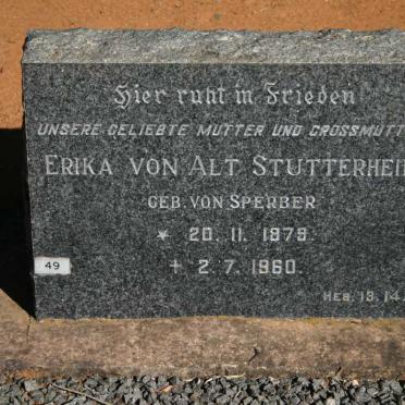 STUTTERHEIM Erika, von alt nee VON SPERBER 1879-1960