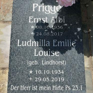 PRIGGE Ernst Albi 1936-2017 &amp; Ludmilla Emilie Louise LINDHORST 1934-2019