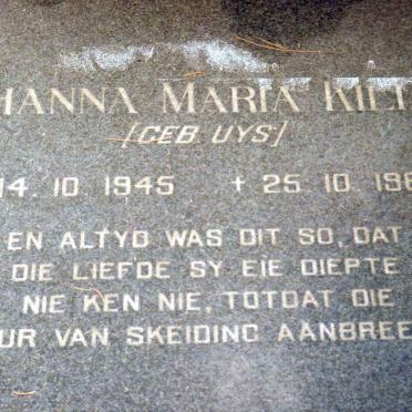 KILIAN Johanna Maria nee UYS 1945-1980