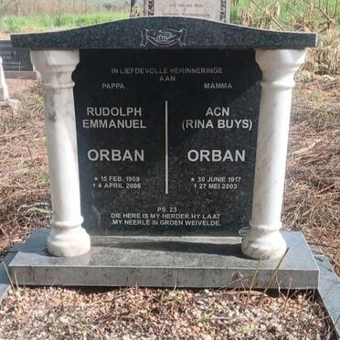 ORBAN Rudolph Emmanuel 1909-2006 & A.C.N. BUYS 1917-2003