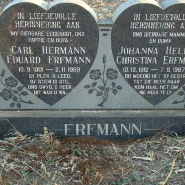 ERFMANN Carl Hermann Eduard 1901-1968 &amp; Johanna Helena Christina 1912-1987