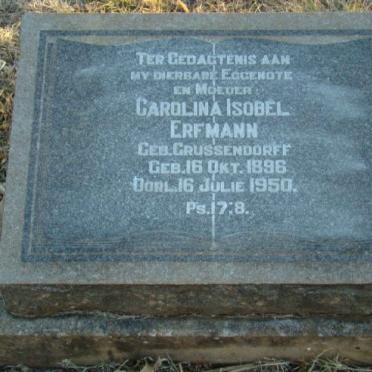 ERFMANN Carolina Isobel nee GRUSSENDORFF 1896-1950