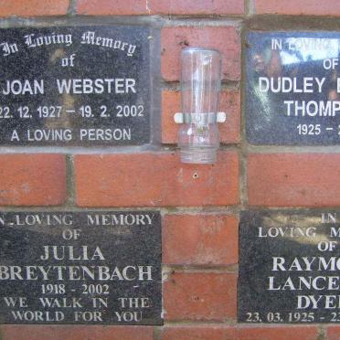 BREYTENBACH Julia 1918-2002 :: DYER Raymond Lancelot 1925-2002 :: WEBSTER Joan 1927-2002