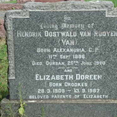 ROOYEN Hendrik Oostwald, van 1896-1940 &amp; Elizabeth Doreen CROOKES 1908-1987