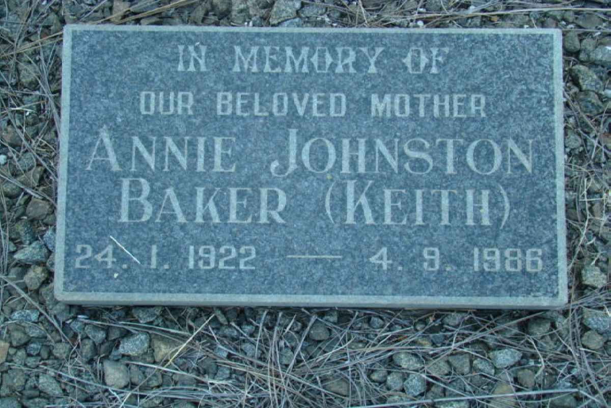 BAKER Annie Johnston nee KEITH 1922-1986