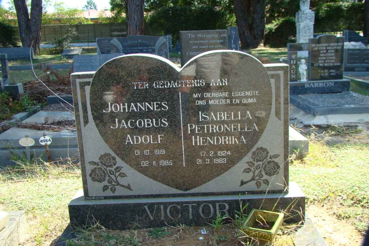 VICTOR Johannes Jacobus Adolf 1919-1985 &amp; Isabella Petronella Hendrika 1924-1983