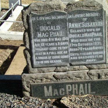 MACPHAIL Dugald -1941 &amp; Annie Susannah -1931