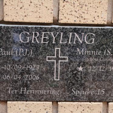 GREYLING P.J. 1923-2006 &amp; S.M. CARELSE 1928-