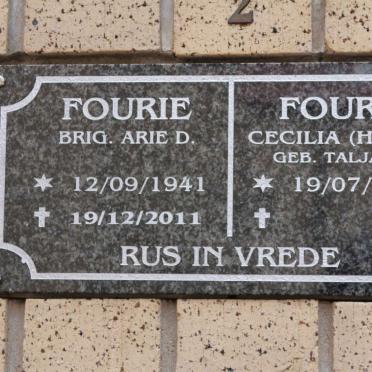 FOURIE Arrie D. 1941-2011 &amp; Cecilia TALJAARD 1944-