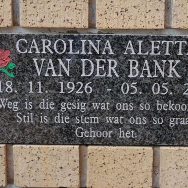 BANK Carolina Aletta, van der 1926-2014