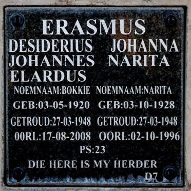 ERASMUS Desiderius Johannes Elardus 1920-2008 &amp; Johanna Narita 1928-1996