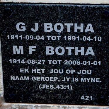 BOTHA G.J. 1911-1991 &amp; M.F. 1914-2006