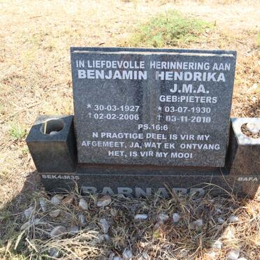 BARNARD Benjamin 1927-2006 & Hendrika J.M.A. PIETERS 1930-2010