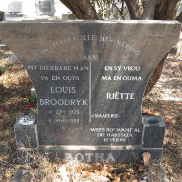 BOTHA Louis Broodryk 1925-1993 & Riette 1932-