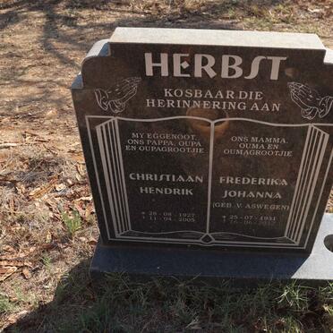 HERBST Christiaan Hendrik 1927-2005 & Frederika Johanna VAN ASWEGEN 1931-2012