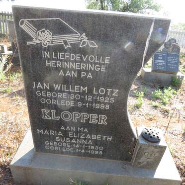 KLOPPER Jan Willem Lotz 1925-1998 & Maria Elizabeth Susanna 1930-1998