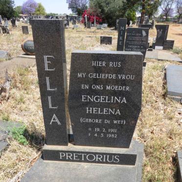 PRETORIUS Engelina Helena nee DE WET 1911-1982