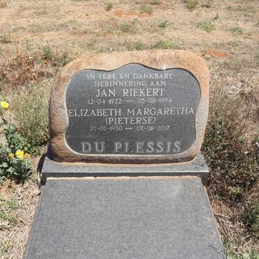 PLESSIS Jan Riekert, du 1922-1994 & Elizabeth Margaretha PIETERSE 1930-2017