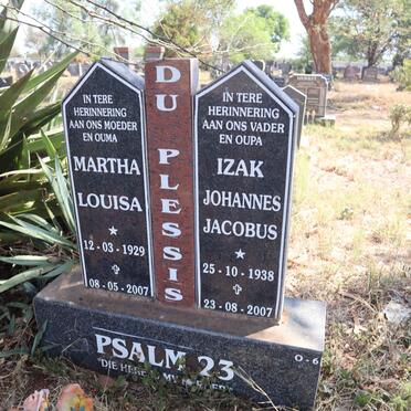 PLESSIS Izak Johannes Jacobus, du 1938-2007 & Martha Louisa 1929-2007